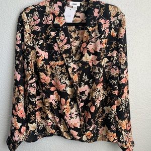 J. Jill black floral wrap blouse